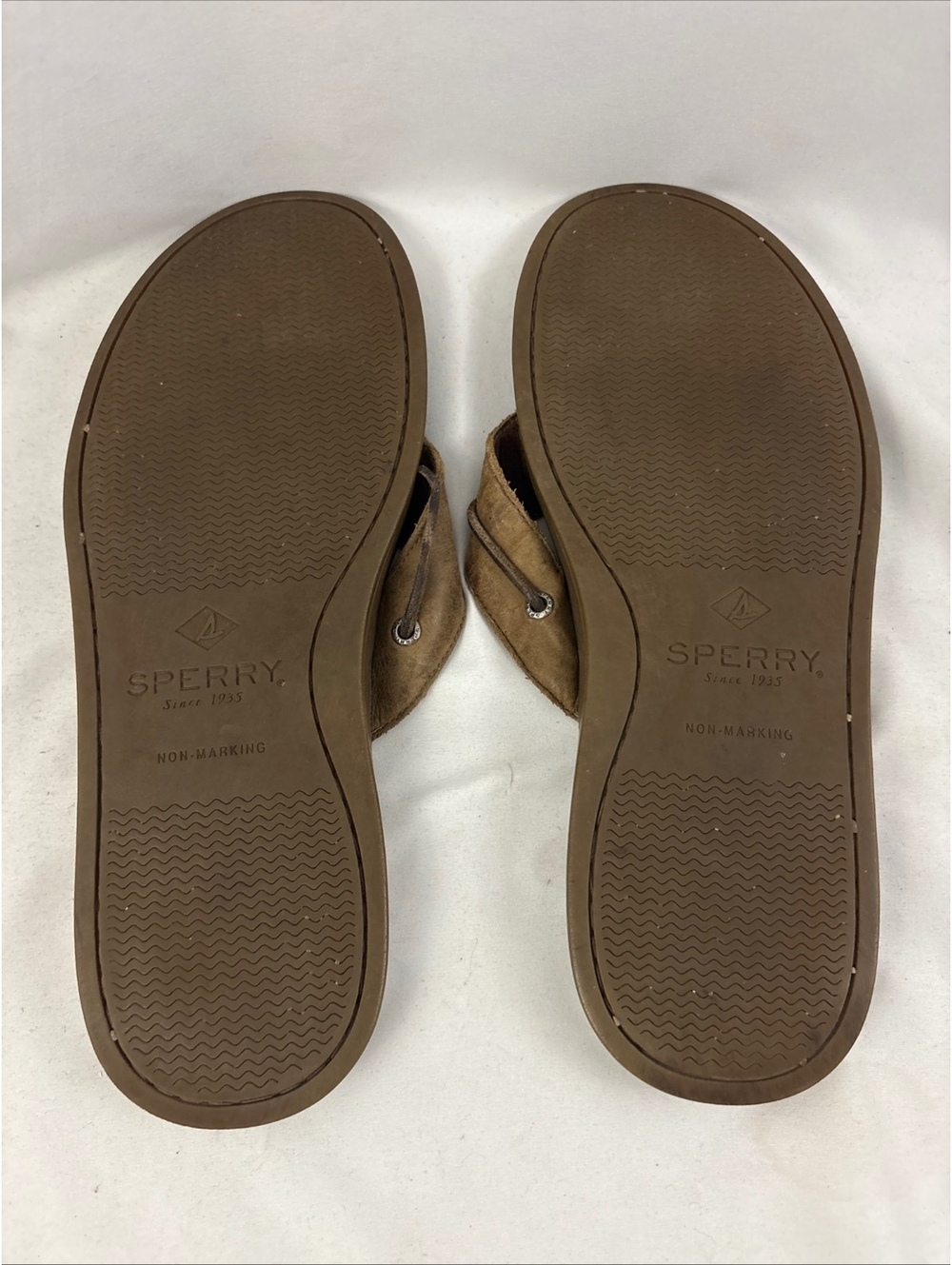 Sperry Top Sider Logo Brown Leather Casual Flip Flop Sandals Shoes Mens 12.5 - Picture 9 of 9